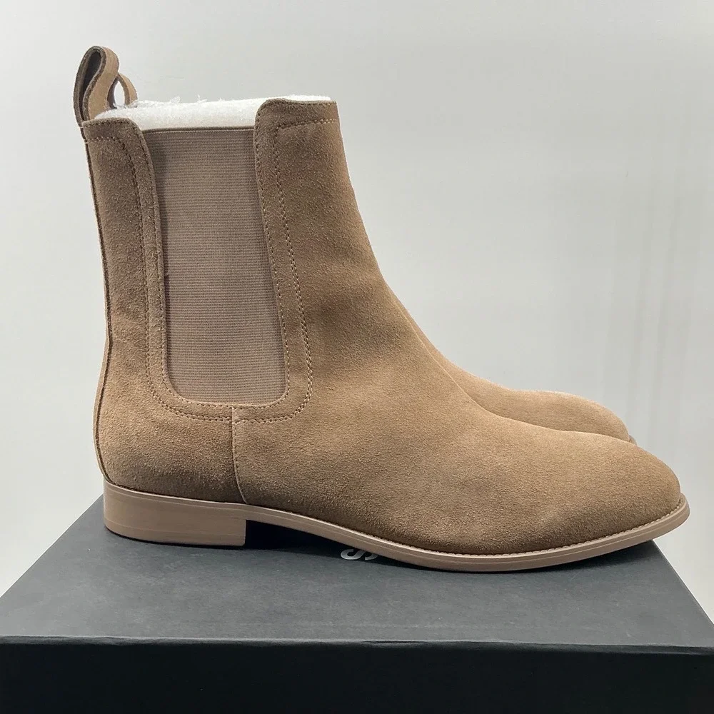 Saint Morta Mens Tan Suede Chelsea Boots Size 45 US 11 Brown Embossed Logo